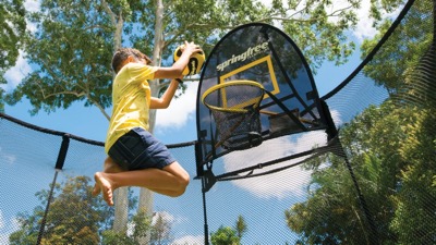 Trampoline basketball hoop